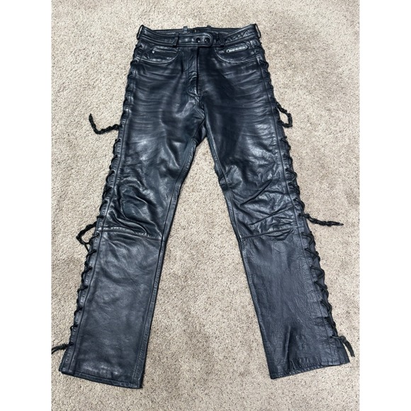 Harley-Davidson Jackets & Blazers - Vintage Harley Davidson Leather Pants Womens 14 Moto Braided Chaps Biker 80s 90s